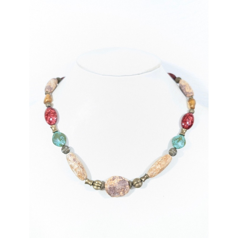Vintage Acrylic Bead Necklace 20"‎ Multicolor Faux Stone Toggle Clasp Statement